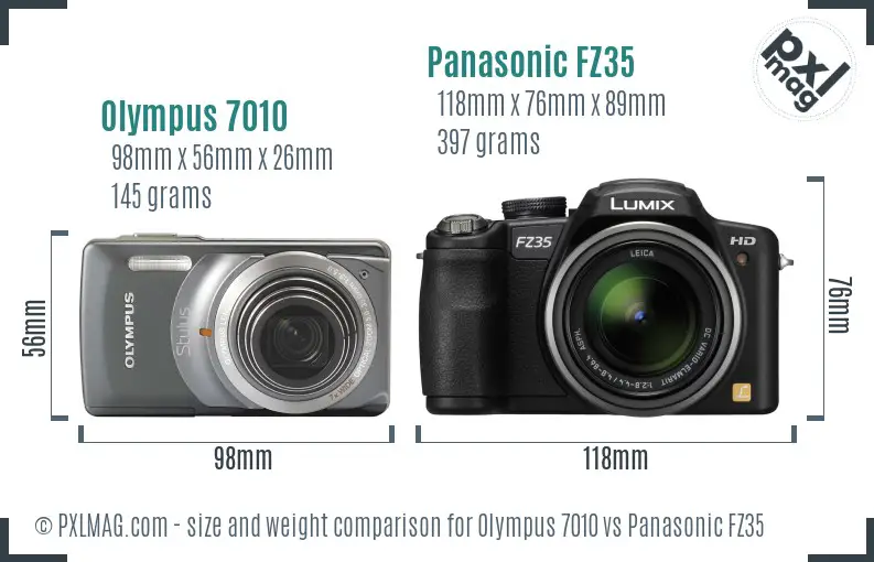 Olympus 7010 vs Panasonic FZ35 size comparison