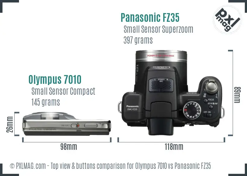 Olympus 7010 vs Panasonic FZ35 top view buttons comparison
