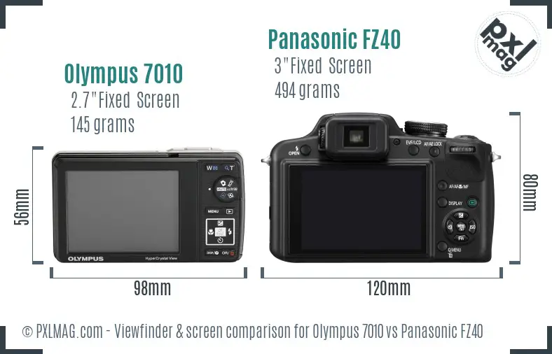 Olympus 7010 vs Panasonic FZ40 Screen and Viewfinder comparison