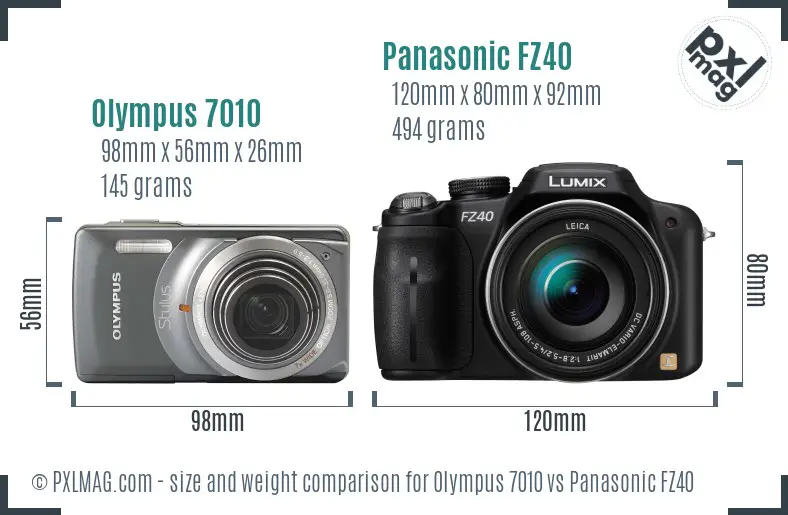 Olympus 7010 vs Panasonic FZ40 size comparison