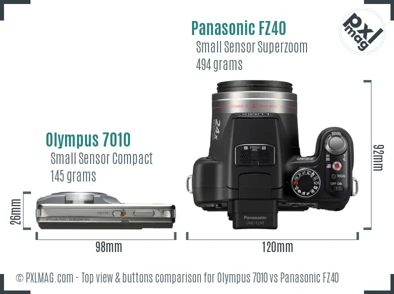 Olympus 7010 vs Panasonic FZ40 top view buttons comparison