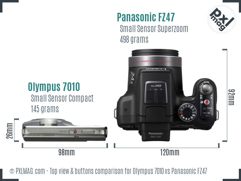 Olympus 7010 vs Panasonic FZ47 top view buttons comparison