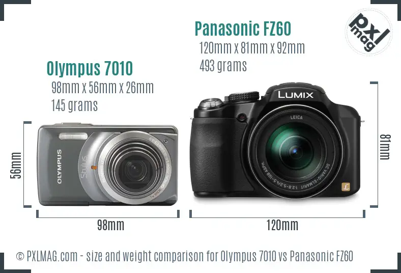 Olympus 7010 vs Panasonic FZ60 size comparison