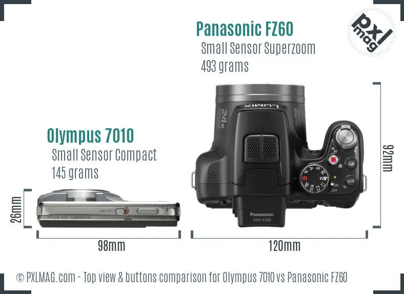 Olympus 7010 vs Panasonic FZ60 top view buttons comparison