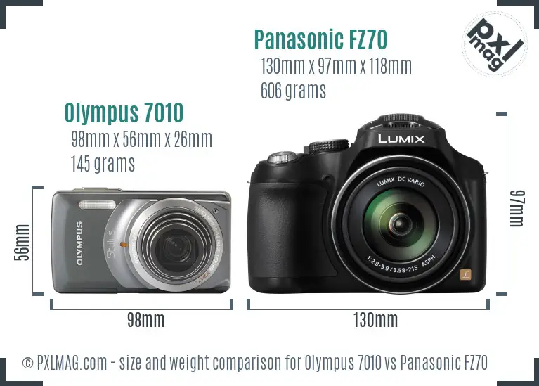 Olympus 7010 vs Panasonic FZ70 size comparison