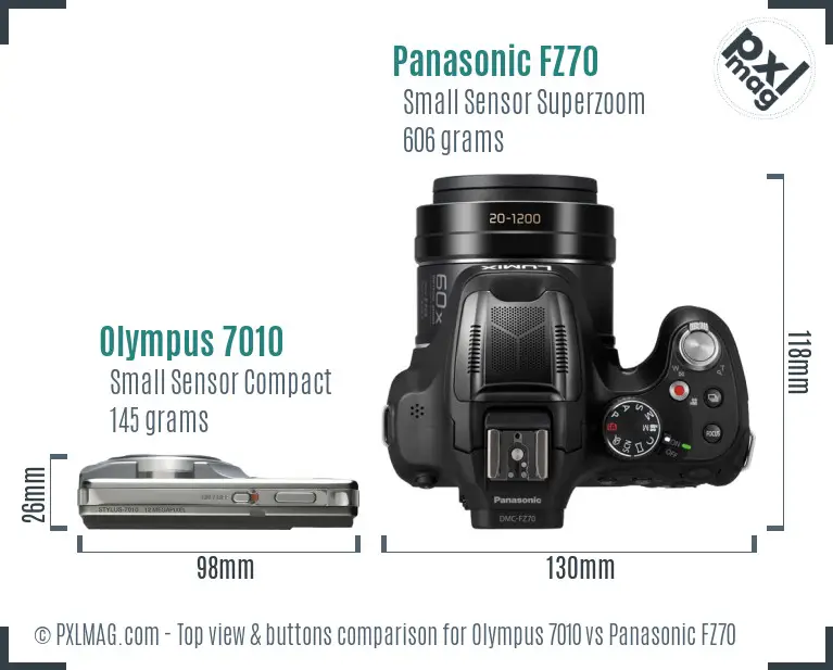 Olympus 7010 vs Panasonic FZ70 top view buttons comparison