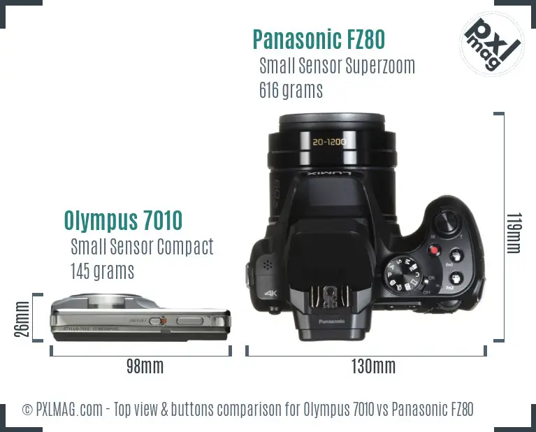 Olympus 7010 vs Panasonic FZ80 top view buttons comparison