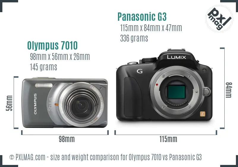 Olympus 7010 vs Panasonic G3 size comparison