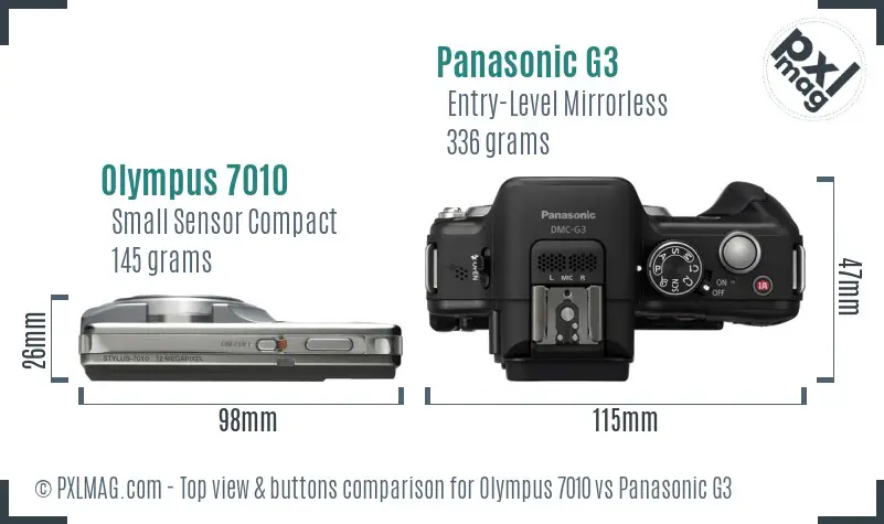 Olympus 7010 vs Panasonic G3 top view buttons comparison