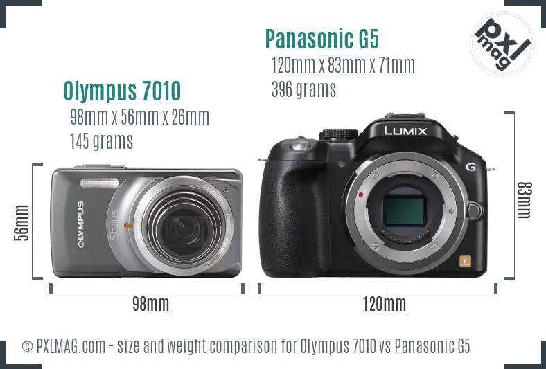 Olympus 7010 vs Panasonic G5 size comparison