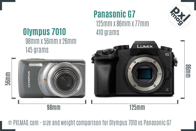 Olympus 7010 vs Panasonic G7 size comparison