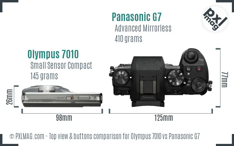 Olympus 7010 vs Panasonic G7 top view buttons comparison
