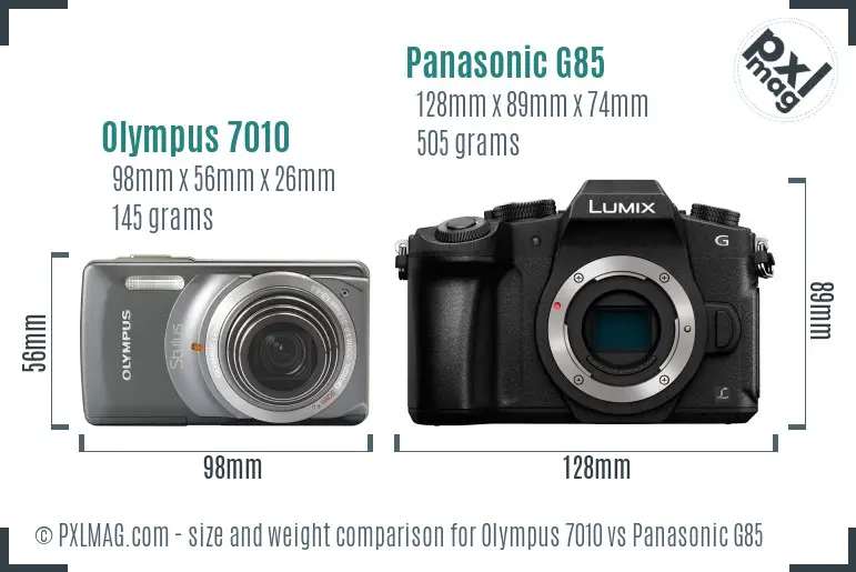 Olympus 7010 vs Panasonic G85 size comparison