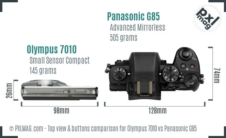 Olympus 7010 vs Panasonic G85 top view buttons comparison