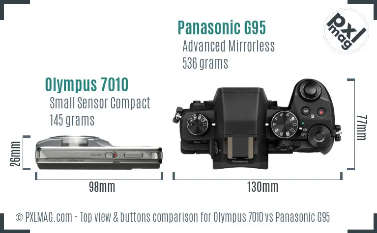 Olympus 7010 vs Panasonic G95 top view buttons comparison