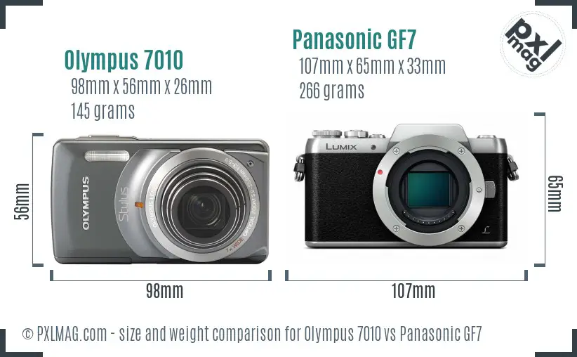Olympus 7010 vs Panasonic GF7 size comparison
