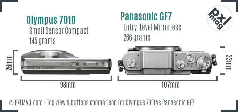 Olympus 7010 vs Panasonic GF7 top view buttons comparison