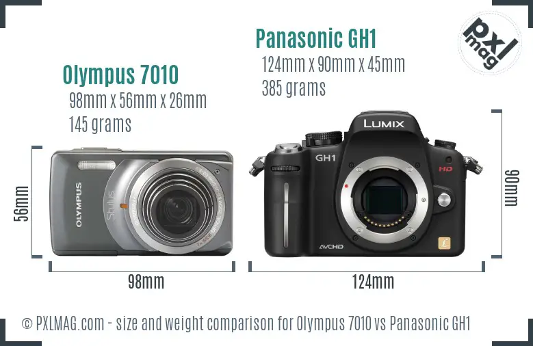 Olympus 7010 vs Panasonic GH1 size comparison