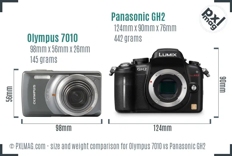 Olympus 7010 vs Panasonic GH2 size comparison