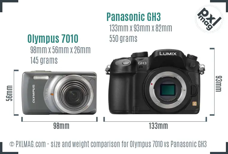 Olympus 7010 vs Panasonic GH3 size comparison