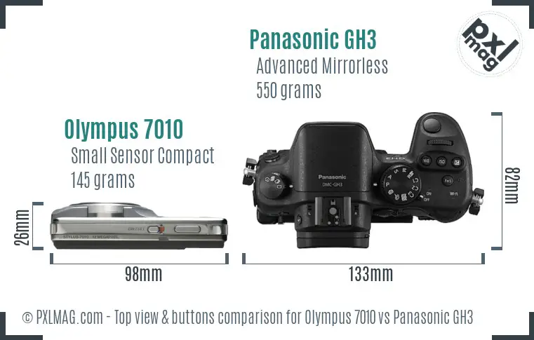 Olympus 7010 vs Panasonic GH3 top view buttons comparison