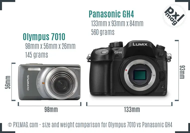 Olympus 7010 vs Panasonic GH4 size comparison