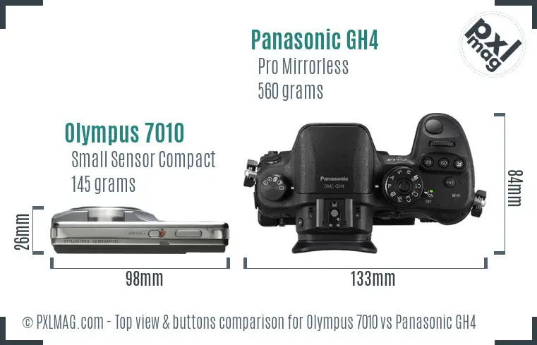 Olympus 7010 vs Panasonic GH4 top view buttons comparison