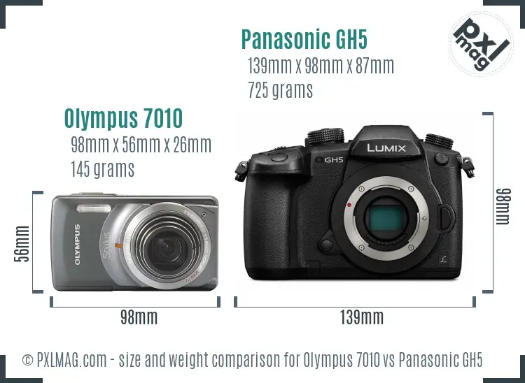 Olympus 7010 vs Panasonic GH5 size comparison