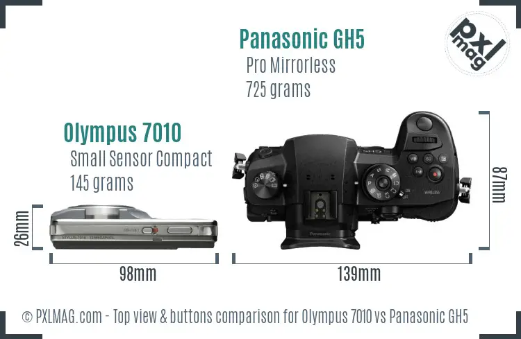 Olympus 7010 vs Panasonic GH5 top view buttons comparison