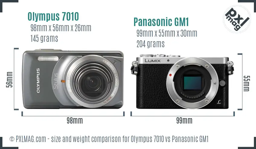 Olympus 7010 vs Panasonic GM1 size comparison