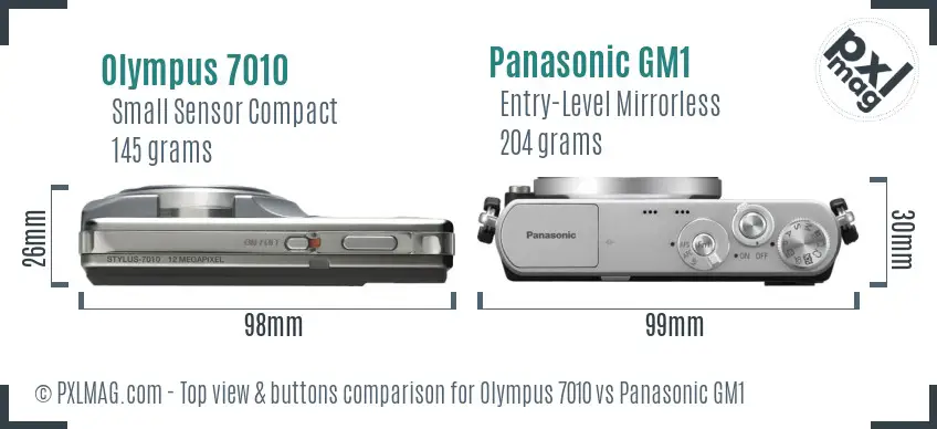Olympus 7010 vs Panasonic GM1 top view buttons comparison