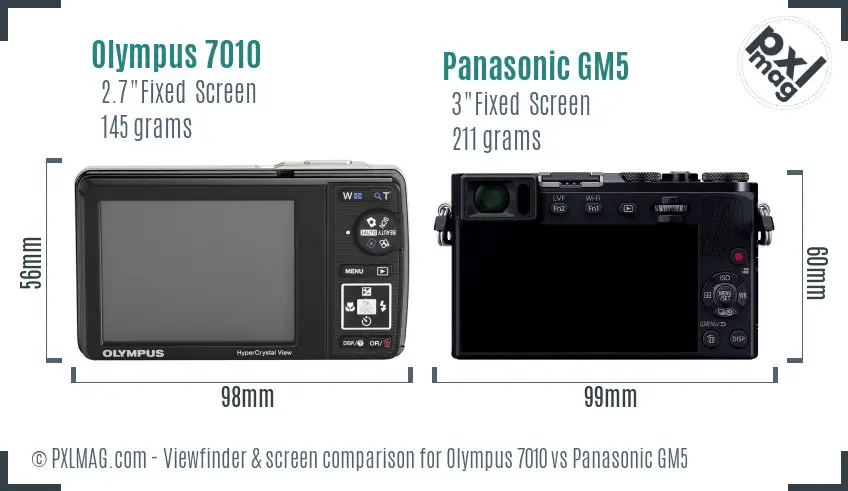 Olympus 7010 vs Panasonic GM5 Screen and Viewfinder comparison