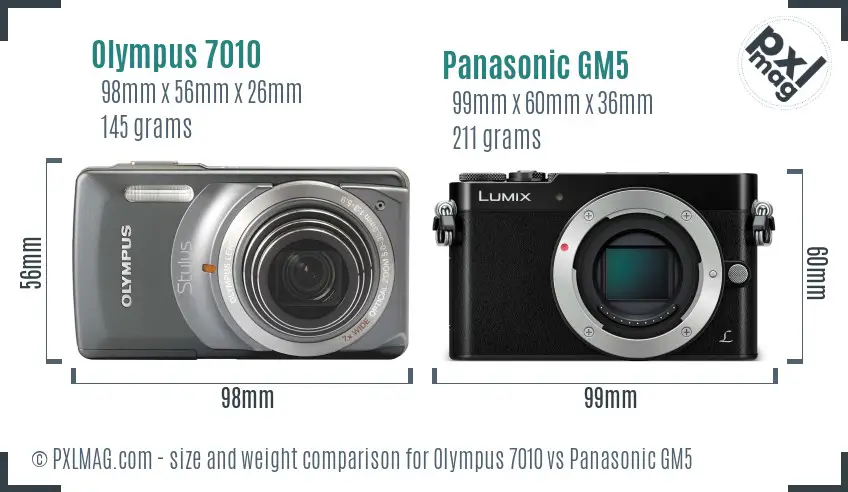 Olympus 7010 vs Panasonic GM5 size comparison