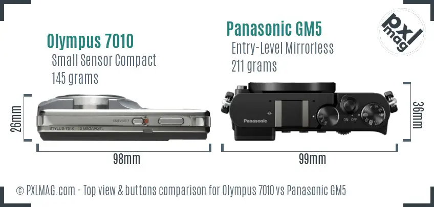 Olympus 7010 vs Panasonic GM5 top view buttons comparison