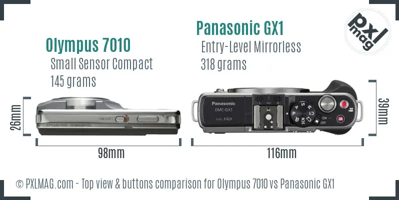 Olympus 7010 vs Panasonic GX1 top view buttons comparison