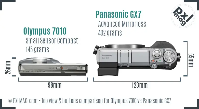 Olympus 7010 vs Panasonic GX7 top view buttons comparison