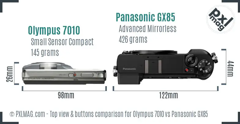 Olympus 7010 vs Panasonic GX85 top view buttons comparison