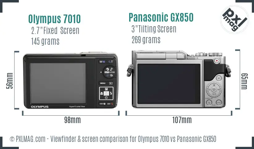 Olympus 7010 vs Panasonic GX850 Screen and Viewfinder comparison