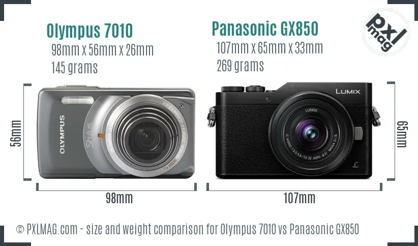 Olympus 7010 vs Panasonic GX850 size comparison