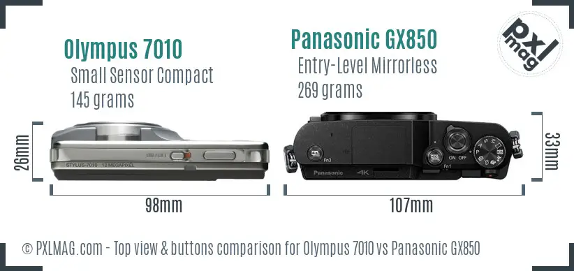Olympus 7010 vs Panasonic GX850 top view buttons comparison