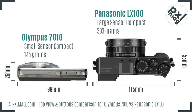 Olympus 7010 vs Panasonic LX100 top view buttons comparison