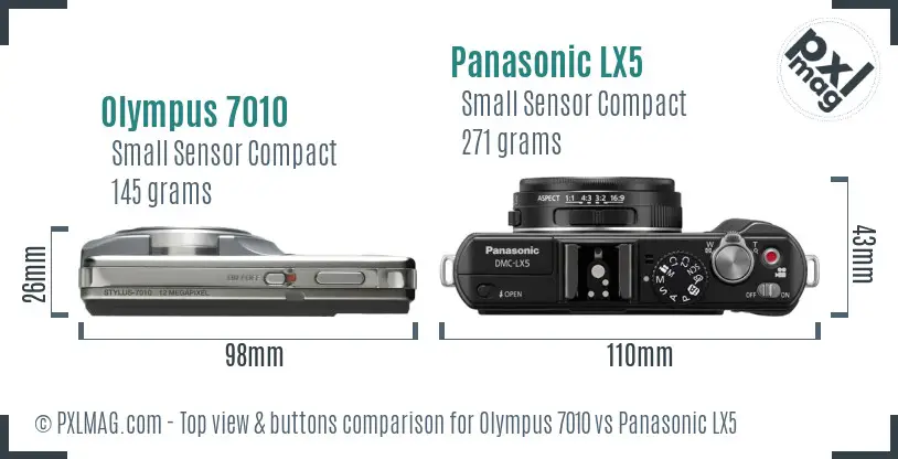 Olympus 7010 vs Panasonic LX5 top view buttons comparison