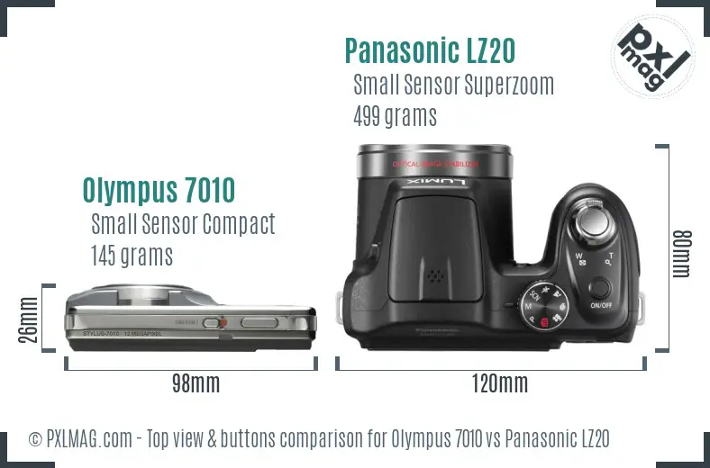 Olympus 7010 vs Panasonic LZ20 top view buttons comparison