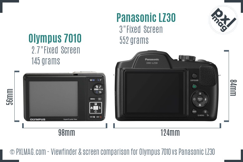 Olympus 7010 vs Panasonic LZ30 Screen and Viewfinder comparison