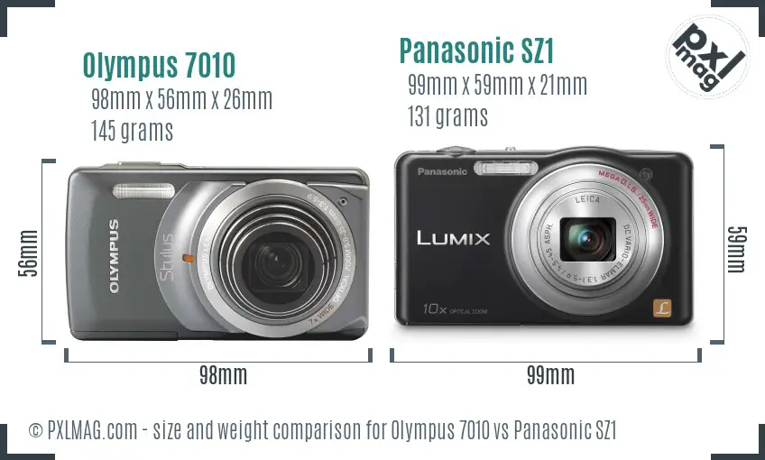 Olympus 7010 vs Panasonic SZ1 size comparison