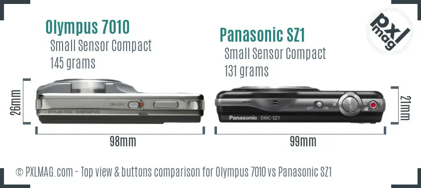 Olympus 7010 vs Panasonic SZ1 top view buttons comparison