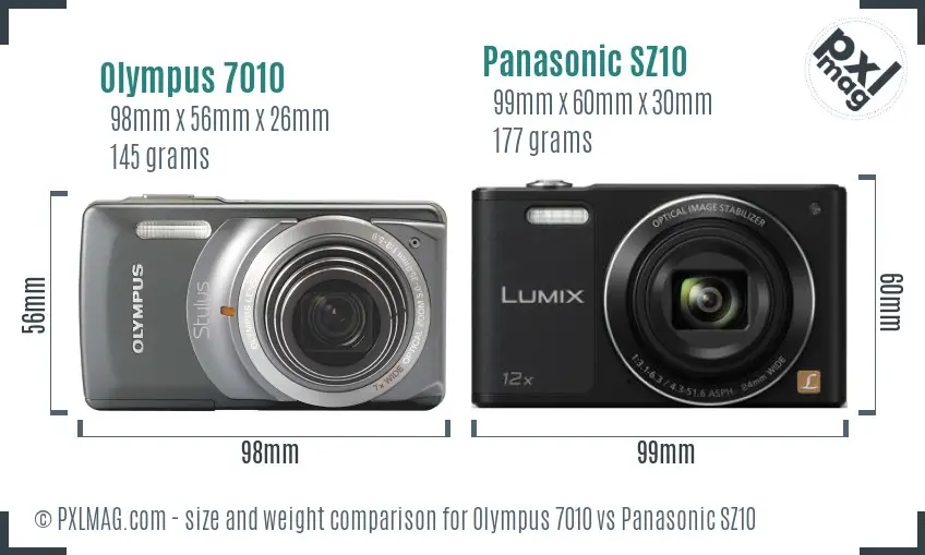 Olympus 7010 vs Panasonic SZ10 size comparison