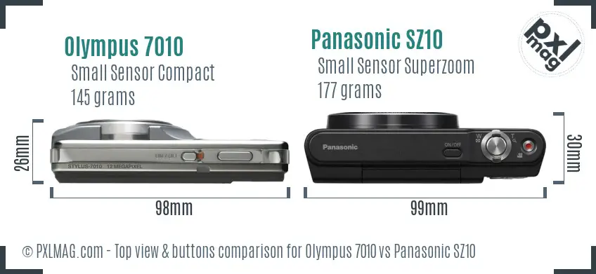 Olympus 7010 vs Panasonic SZ10 top view buttons comparison