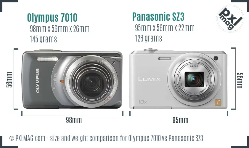 Olympus 7010 vs Panasonic SZ3 size comparison
