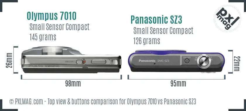Olympus 7010 vs Panasonic SZ3 top view buttons comparison
